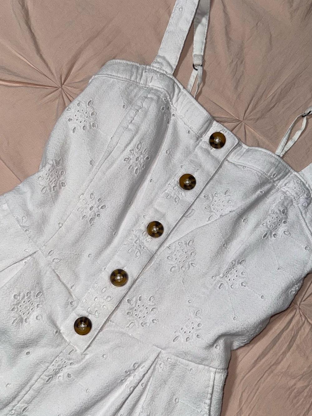 Hollister White Eyelet Button Front Romper